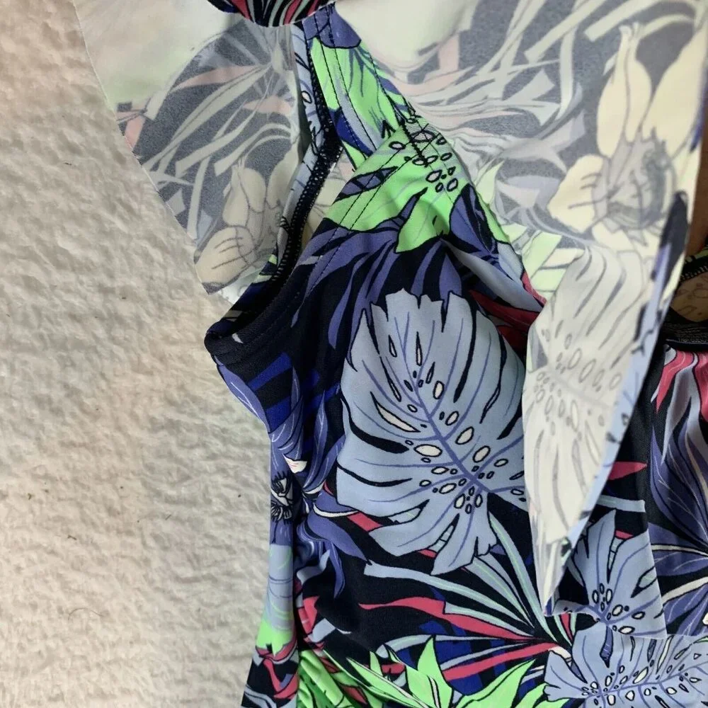 Tommy Hilfiger Tankini Top Womens XS Multicolor Printed Ruffled Off The Shoulder